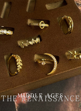 vintage中古风轻奢感蝴蝶月亮戒指微镶锆石小众设计开口指戒