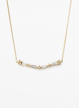 合欢树叶钻石U型横向纯银项链