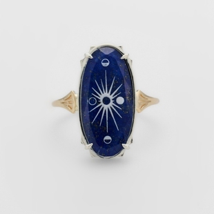 日系aget*博物馆学 天体日月 青金石白水晶 椭圆 纯银项链戒指