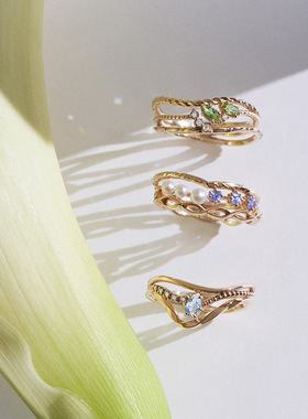 女纯银日系春芽绿叶戒指