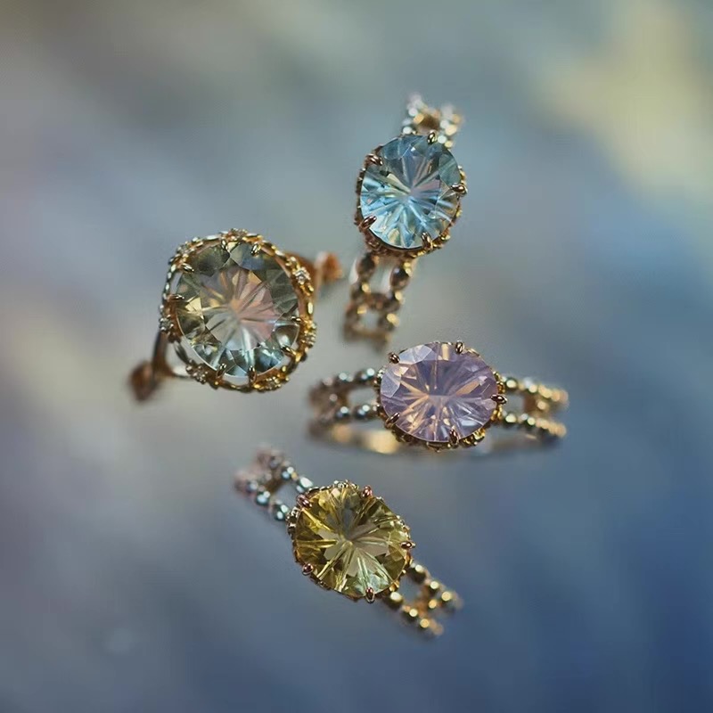 彩宝折射纯银镀金戒指