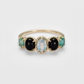 日系轻奢agete同款 天然黑木石蓝绿系多色宝石 复古纯银戒指