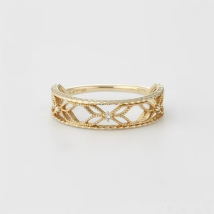 日系轻奢 镂空花纹 窗格麻花 复古几何 纯银戒指