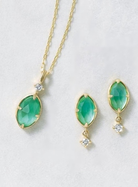 日系轻奢takeup 香水系列 清新薄荷 绿玛瑙宝石 纯银镀金耳钉项链