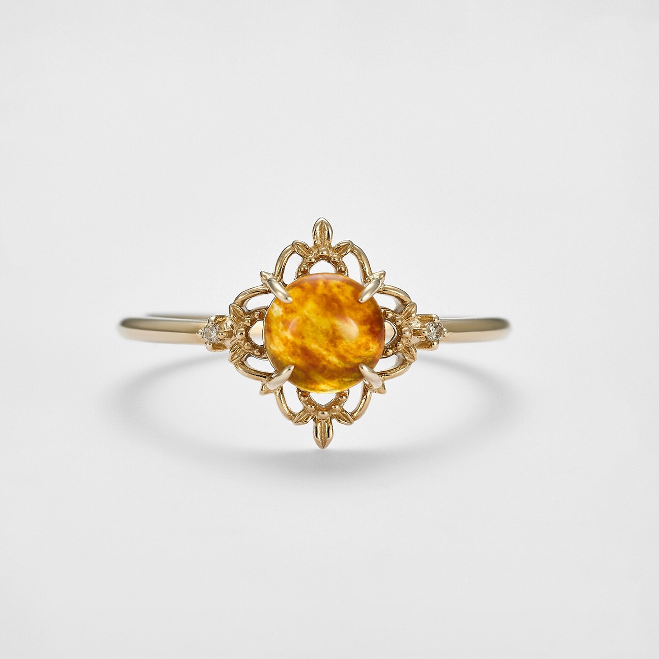 日系轻奢agete同款 再生琥珀 秋冬美拉德风 纯银镀金吊坠 戒指