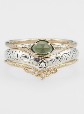 绿玉髓波浪树叶雕花套戒戒指