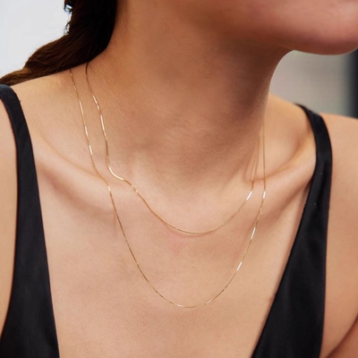 纯银镀金蛇骨链女超闪项链