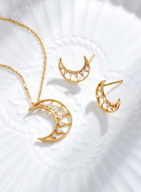 纯银女镂空月亮项链闪耀太阳