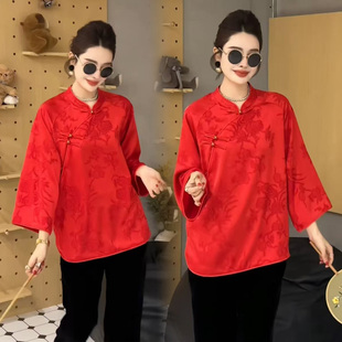 内搭打底衫 巨好看 国风衬衫 上衣女时髦洋气新中式 本命年红色时尚