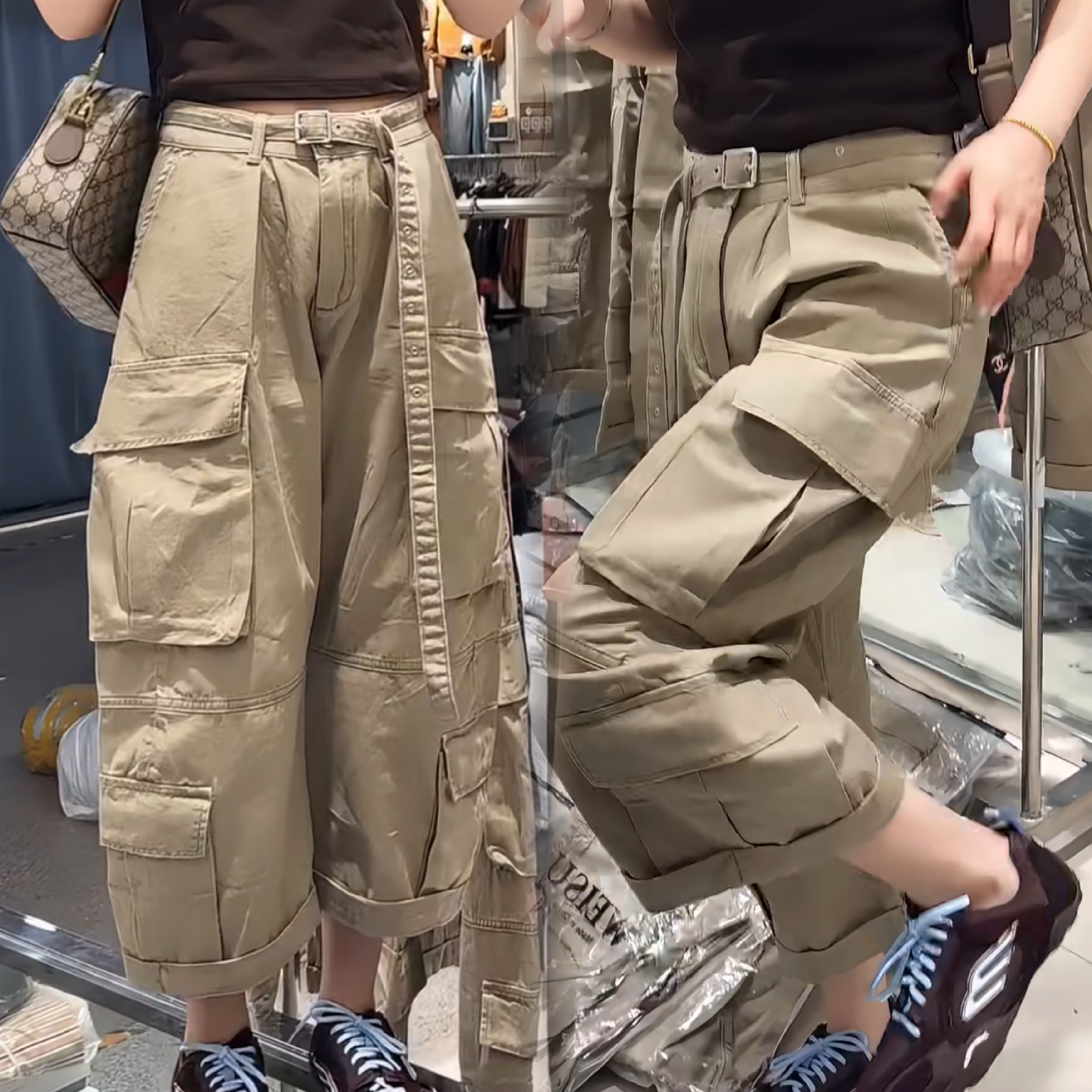 2026超火卡其牛仔阔腿工装裤女