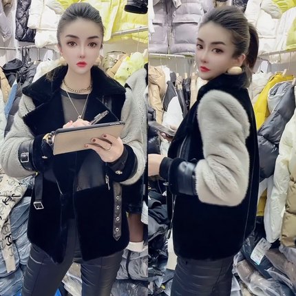 机车服皮毛一体外套女2024新款冬季网红爆款韩系高级冬天短款大衣
