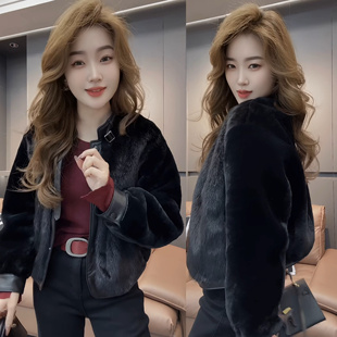 网红爆款环保皮草女款2025新款秋冬季洋气短款黑色年轻款毛毛外套
