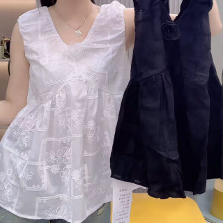 刺绣提花背心无袖镂空上衣夏女士2025新款黑色高级感绝美薄款小衫