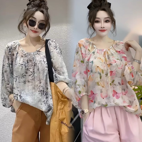 宽松碎花上衣女漂亮短款绝美小衫