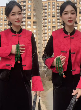 新中式国风红色马甲女款2026超火减龄时髦洋气叠穿背心两件套上衣