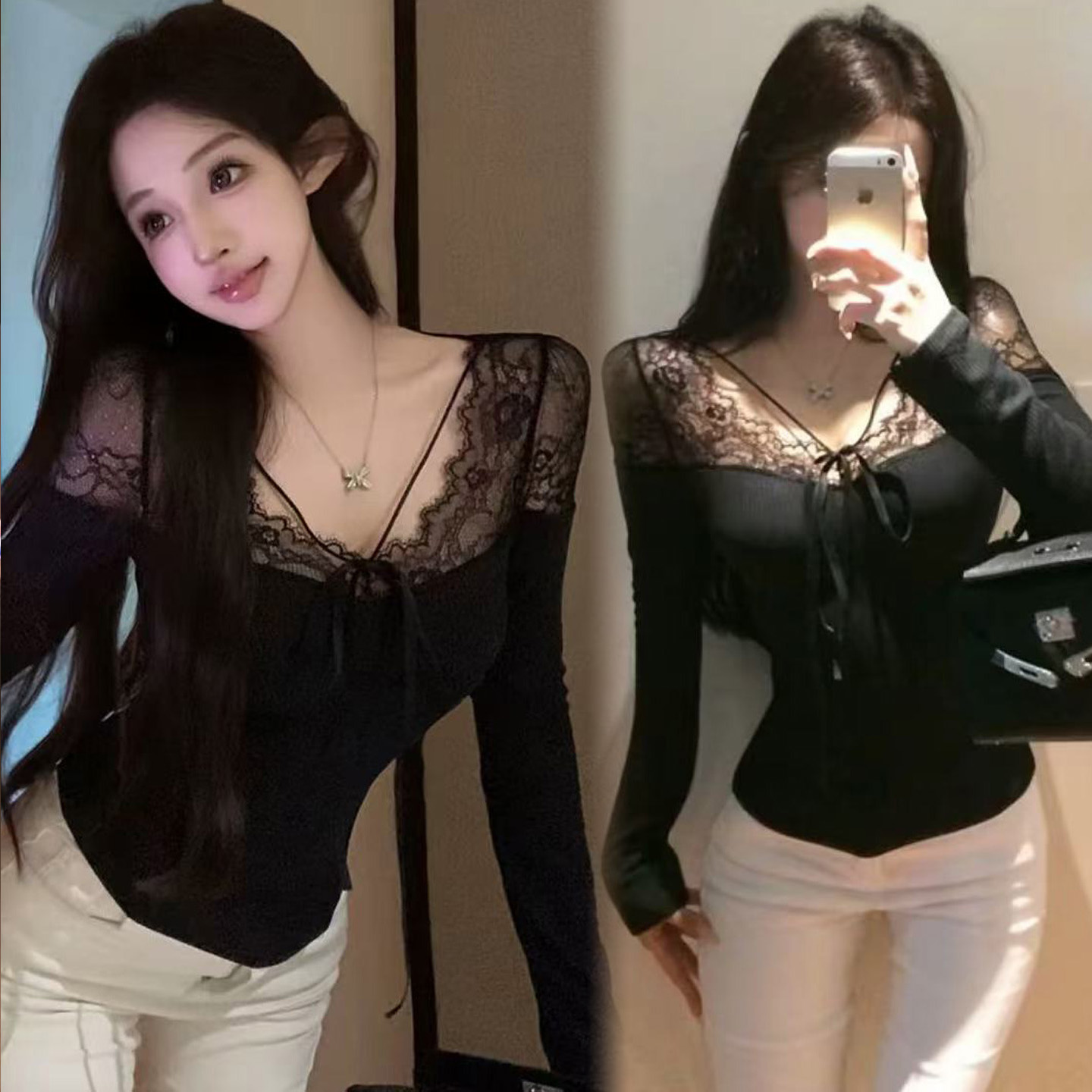 欧货胖mm特大码蕾丝花边打底衫