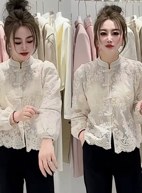 复古中国风女装蕾丝拼接泡泡袖衬衫女2026新款春装法式独特小上衣