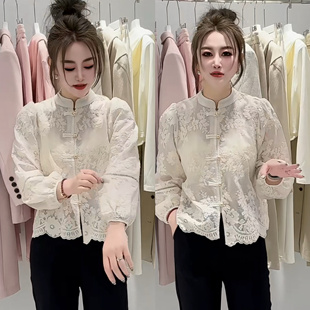 复古中国风女装蕾丝拼接泡泡袖衬衫女2026新款春装法式独特小上衣