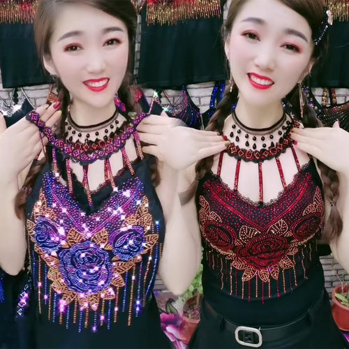 美背女夏新款网红亮钻蕾丝吊带