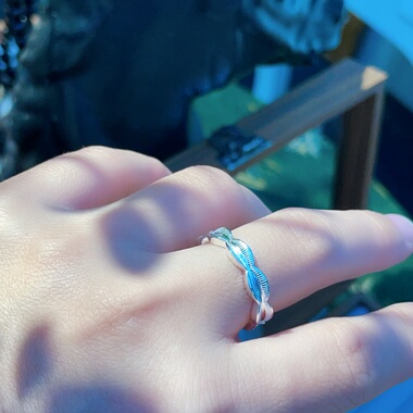 S925纯银戒指复古花边蕾丝树叶戒指个性小众设计指环开口戒