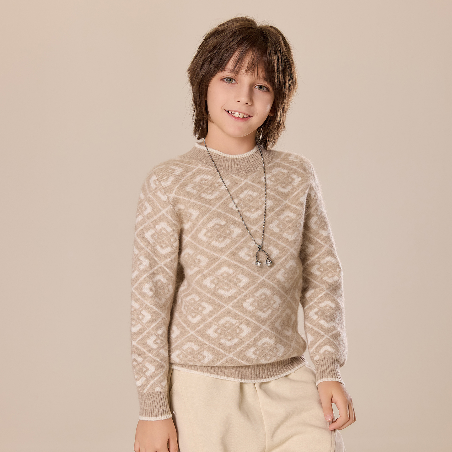 100纯山羊绒半高领加厚菱形毛衣