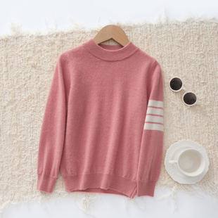 儿童半高领100纯全山羊绒衫男童中大童秋冬拼色条纹女童打底毛衣
