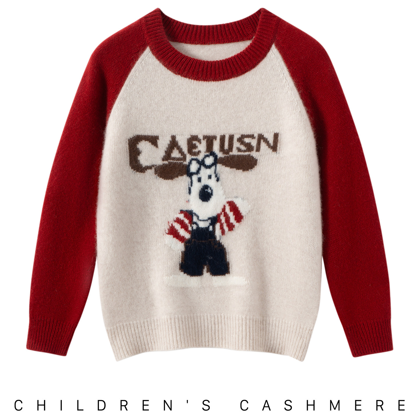 儿童拼色刺绣小狗纯山羊绒衫男女童针织毛线衣高端秋冬中大童毛衣