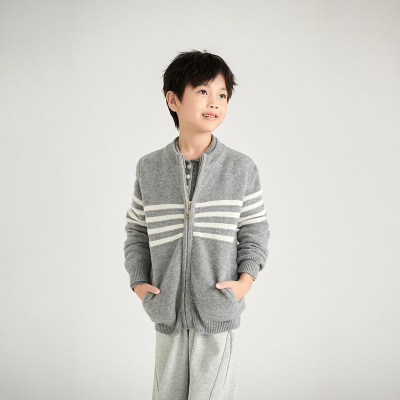 休闲秋冬季纯山羊绒条纹毛衣开衫