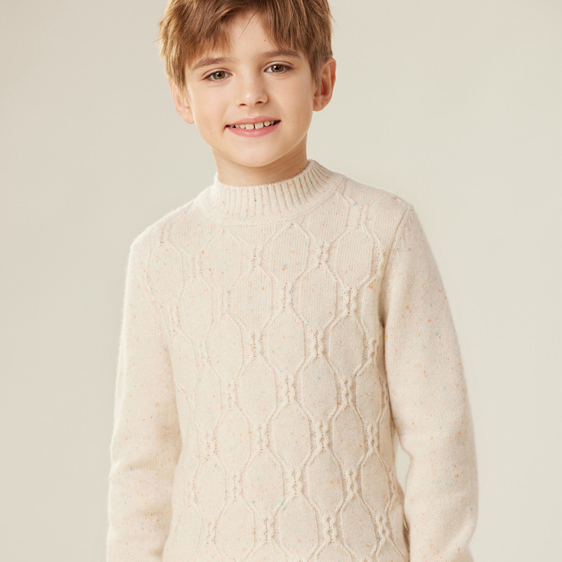 半高领儿童羊绒衫男女秋冬季加厚扭花100纯山羊绒中大童打底毛衣