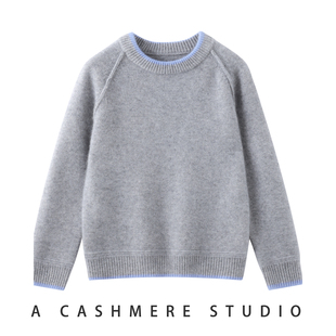 2025冬季儿童加厚拼色100纯山羊绒衫男童秋冬软糯中大童打底毛衣