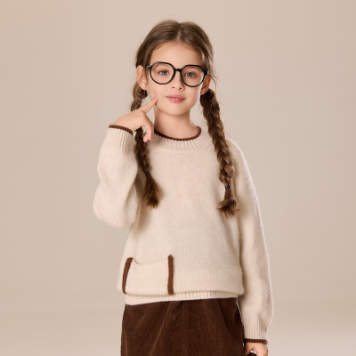 儿童7针加厚拼色100纯山羊绒衫