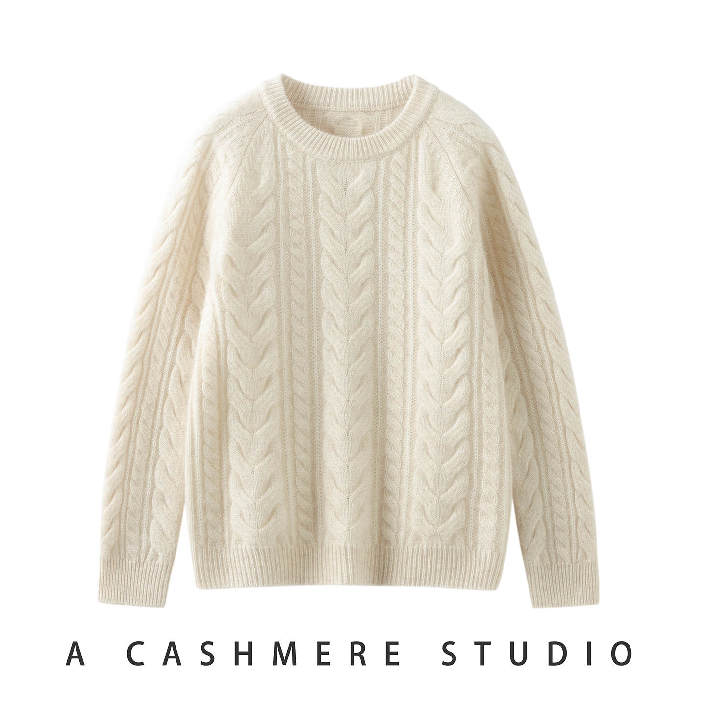 儿童三股圆领加厚麻花纯山羊绒衫