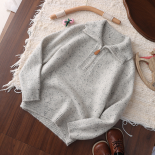 半拉链翻领儿童100%纯山羊绒衫女童冬季点纱针织男童内搭加厚毛衣
