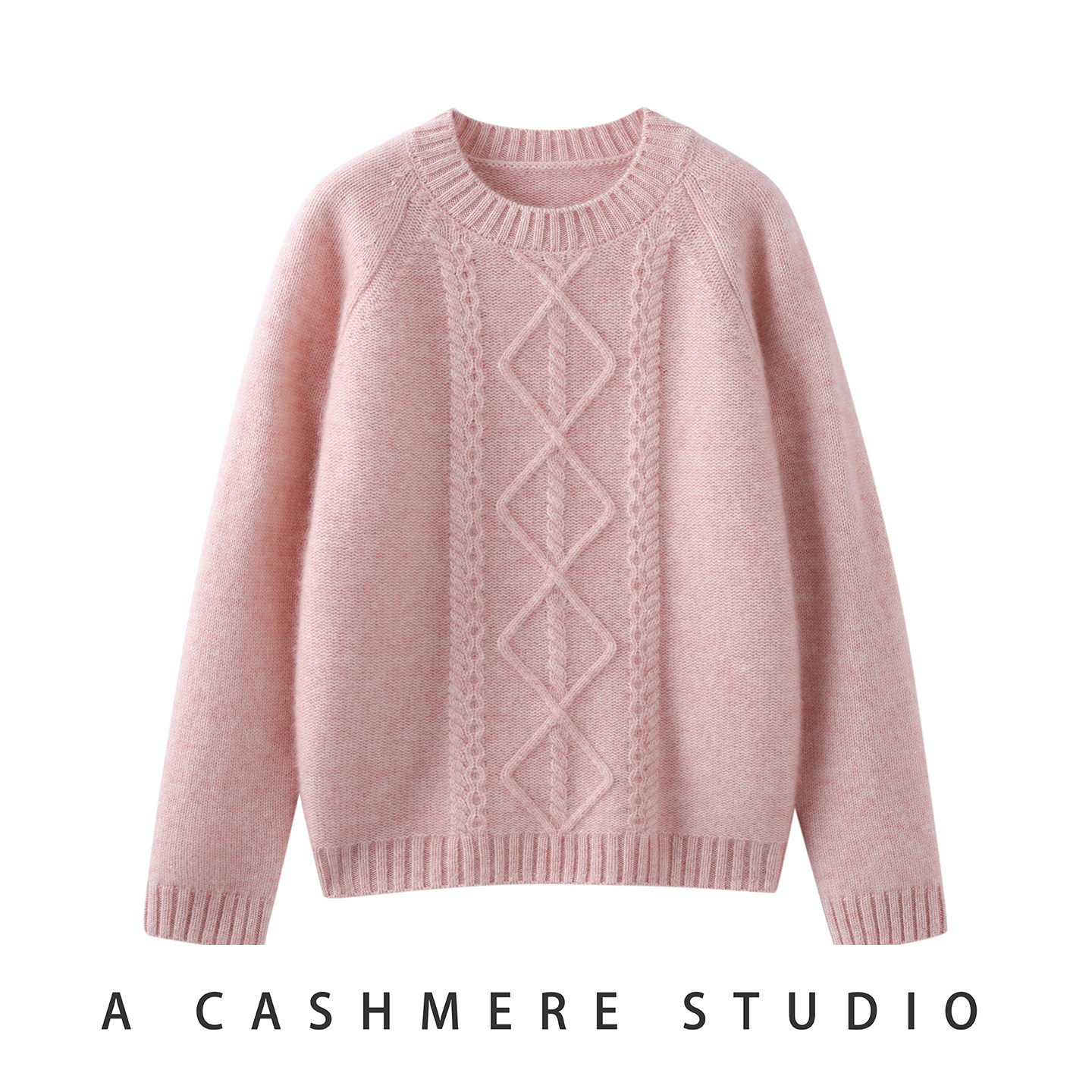 圆领绞花儿童100%纯山羊绒衫女童粉色加厚针织秋冬款男童毛衣打底