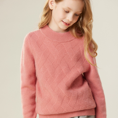 纯山羊绒菱形席编加厚毛衣