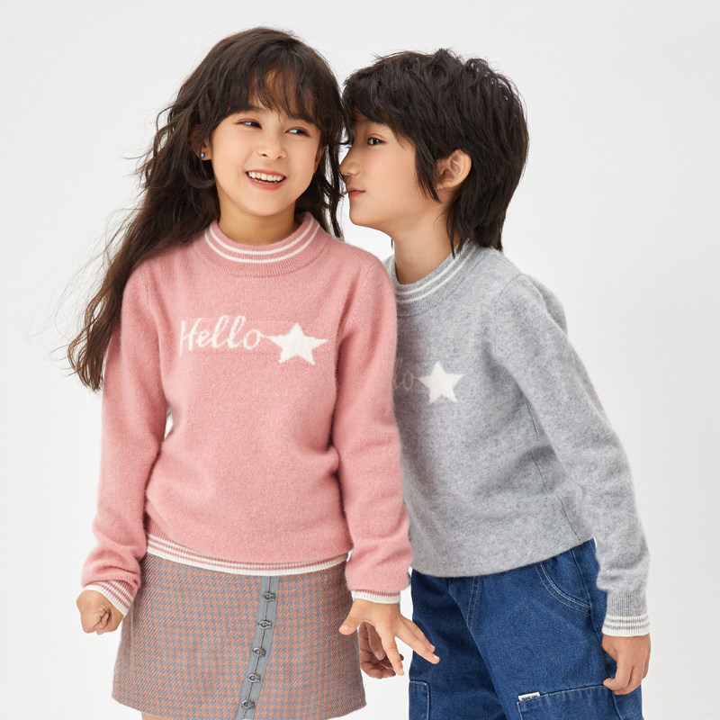 高端拼色条纹儿童100纯山羊绒衫秋冬半高领字母男童女童打底毛衣