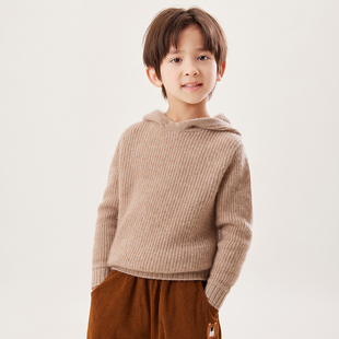儿童帽衫纯山羊绒男童大童2025秋季加厚女童针织连帽秋冬毛衣外套