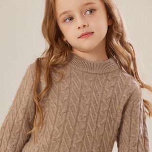 冬季半高领儿童麻花100纯山羊绒衫男童针织高端打底女童软糯毛衣