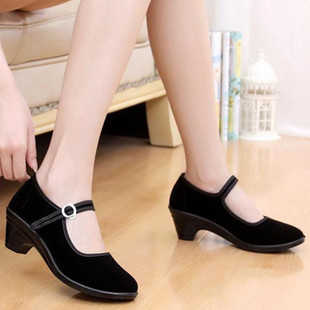 新款正品老北京布鞋黑色一带小高跟女跳舞鞋礼仪鞋工作鞋轻质特价