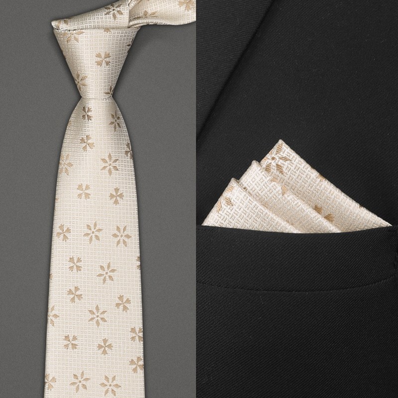 米白色花纹领带男新郎结婚衬衫正装商务8cm手打高档配饰礼盒浅色