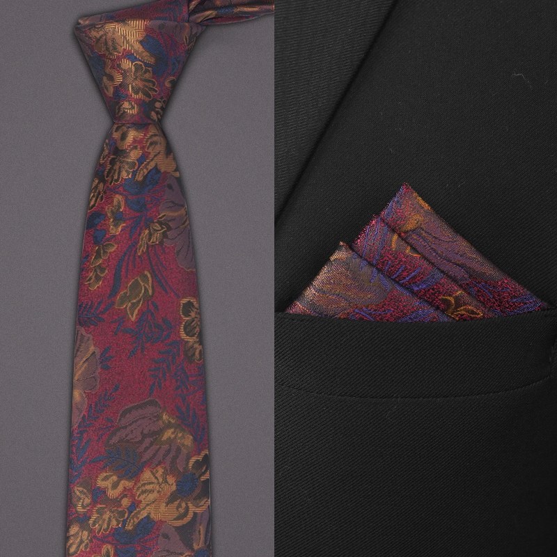 领带男正装职业商务休闲百搭复古花纹手打新郎结婚暗红金蔓礼盒装