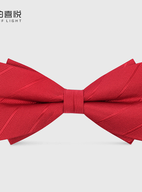 光的喜悦正红色领结男婚礼蝴蝶结条纹新郎伴郎结婚男士兄弟团西装