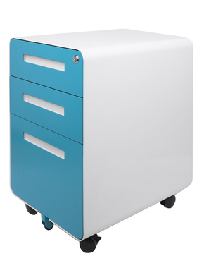 圆弧拉手活动柜钢制桌下柜三抽柜文件柜矮柜资料柜灰白色加厚款