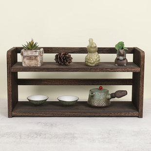 实木茶杯架中式复古挂墙古董架茶壶简约桌面置物收纳架壁挂博古架