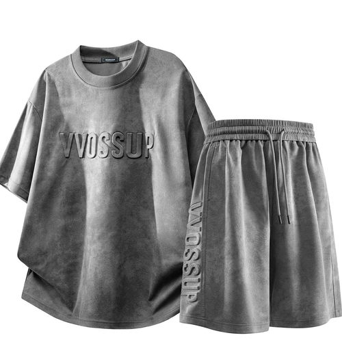 男夏季扎染字母钢印运动套装