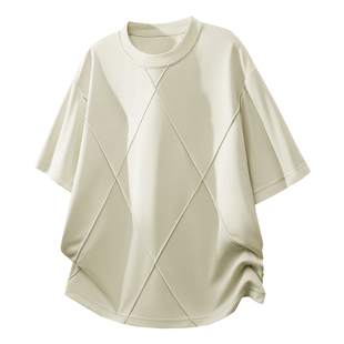 LUBINLIN肌理感短袖T恤男女宽松oversize圆领高级感上衣白色情侣