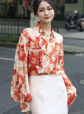 2025夏季新款女装正品真丝印花衬衫5301019-2A43247-001