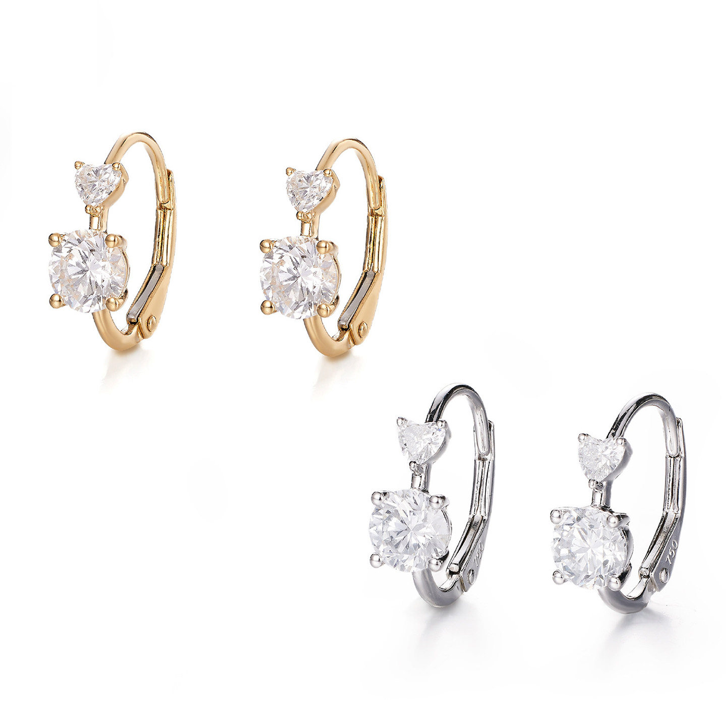 尤金喜 18k金耳扣培育钻石双钻耳扣 ins风通勤耳饰时尚百搭款