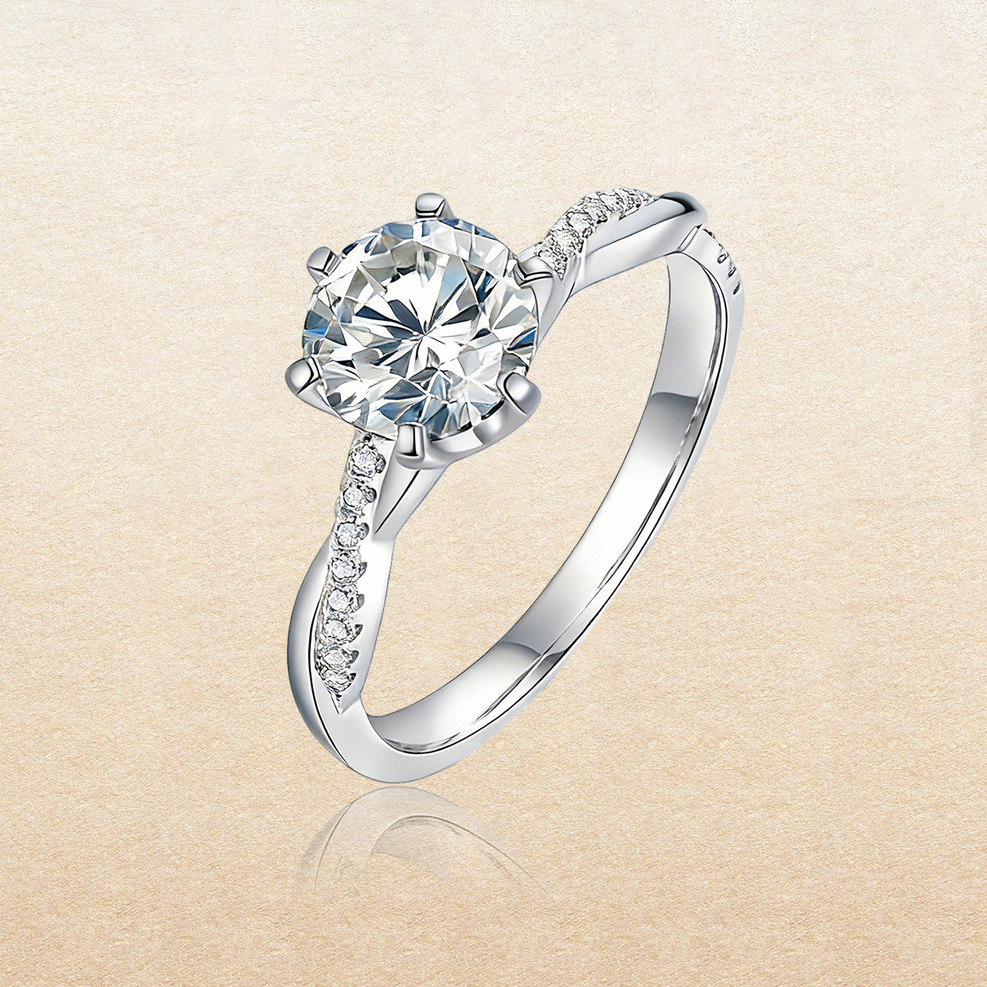 18K金人工培育钻石交织皇冠钻戒50分一克拉求婚结婚白金铂金戒指