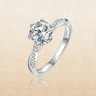 18K金 交织皇冠人工钻石培育钻戒50分一克拉求婚结婚白金铂金戒指